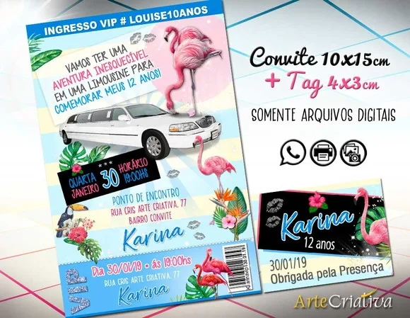 CONVITE DIGITAL C/TAG Festa Limousine Flamingo