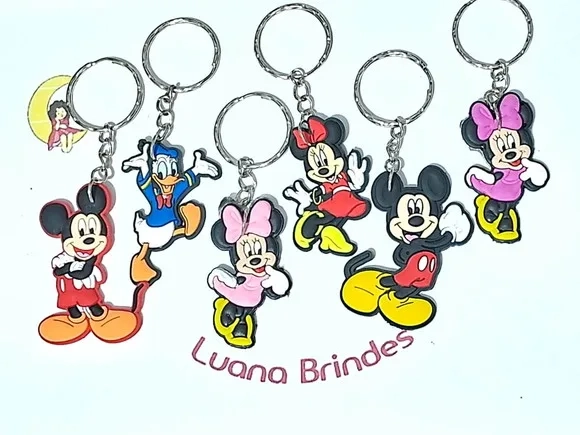 Chaveiro Mickey e Minnie Emborrachado Pacote 6 Unidades