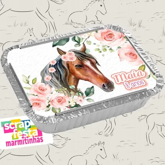 Marmitinha Personalizada Cavalo Country Aquarela Flores