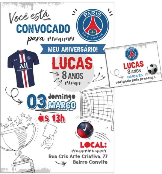 Convite Digital C/tag Ingresso Futebol Psg 3