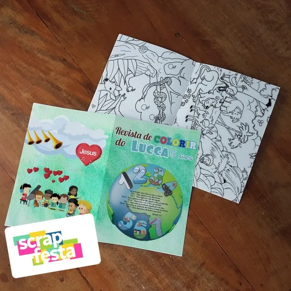 Revista Colorir + Giz de Cera Festa Criação do Mundo 7 Dias