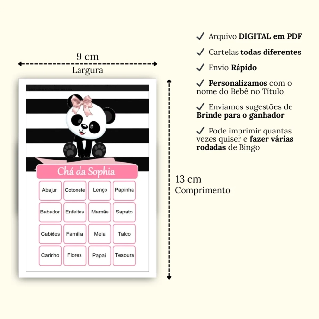 Bingo Chá de Bebê Menina Pdf Para Imprimir