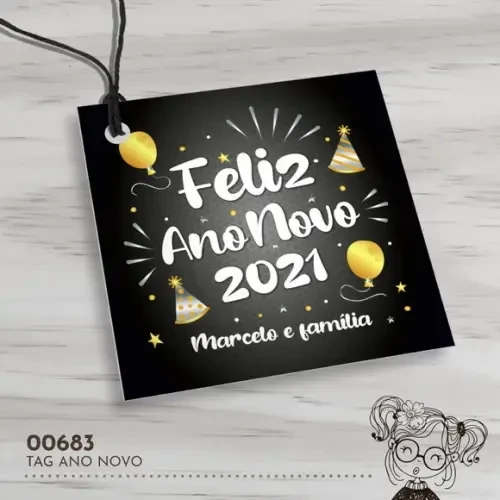 Tag Quadrada Feliz Ano Novo - 00683
