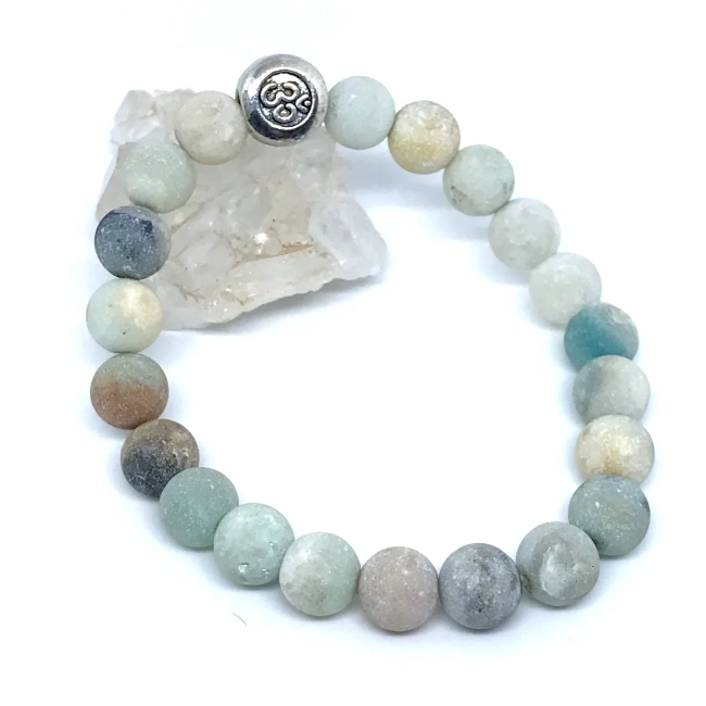 Pulseira Pedras naturais Amazonita Fosca e Simbolo OM Paz e Equilibrio