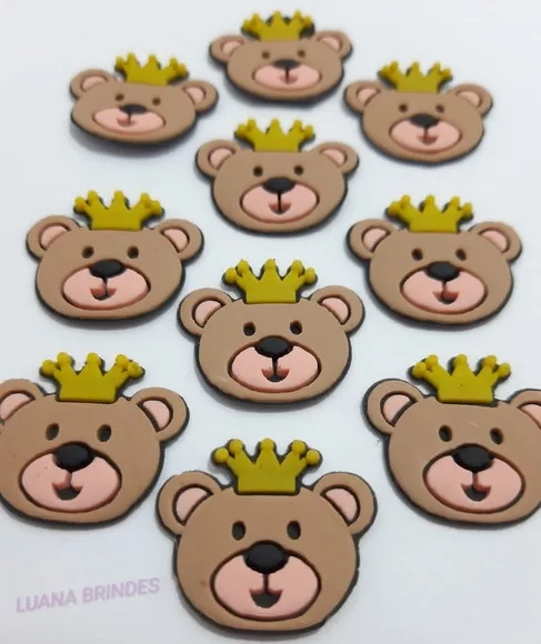 Aplique Urso com Coroa de borracha -pct c/8 unidades