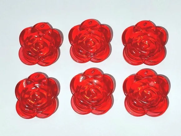 Pingente Rosa Vermelha 3,5cm Acrílica Pacote com 15 Unidades