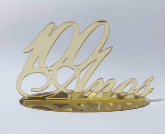 Topo de Bolo 100 Anos Dourado 15cm Acrílico Espelhado 1 Peça