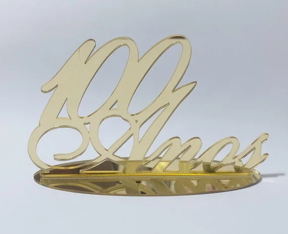 Topo de Bolo 100 Anos Dourado 15cm Acrílico Espelhado 1 Peça