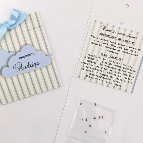 Lembrança Maternidade Sachê Sementinha Nuvem Azul e bege