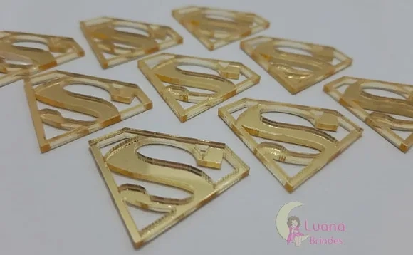 Aplique Símbolo Superman Acrílico Espelhado Dour-pct C/6 Uni