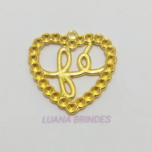 Pingente Coração com Fé em Metal Dourado - pct c/4unid