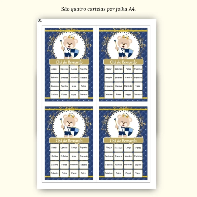Bingo Chá de Bebê Menino Pdf Para Imprimir