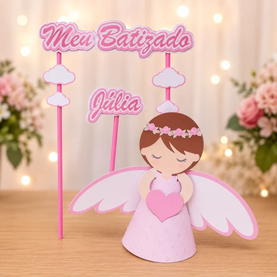 Arquivo de corte digital- Topo de bolo Anjinha Rosa
