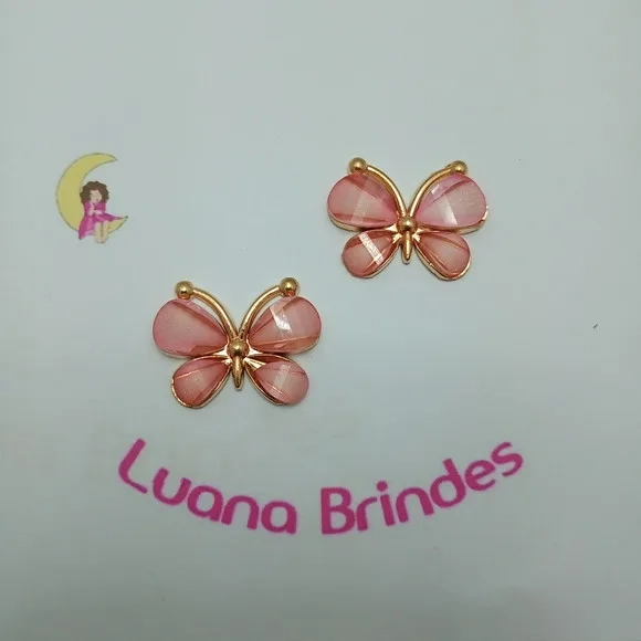 Borboleta Aplique Rose Metal Dourado 2,5cm Pct 2 unidades