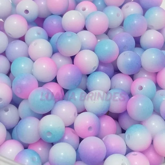 Bolinha Tie Dye Acrilica Azul Lilás 10mm Pct 100 Unidades