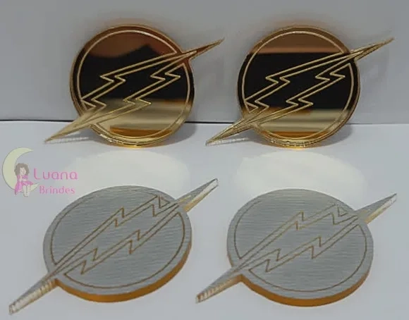 Aplique Símbolo Flash Acrílico Espelhado Dour - pct c/7 unid