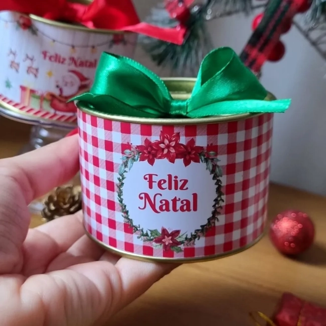 Lembrancinha Natalina tubolata 5x7 Tampa Metalizada Dourada