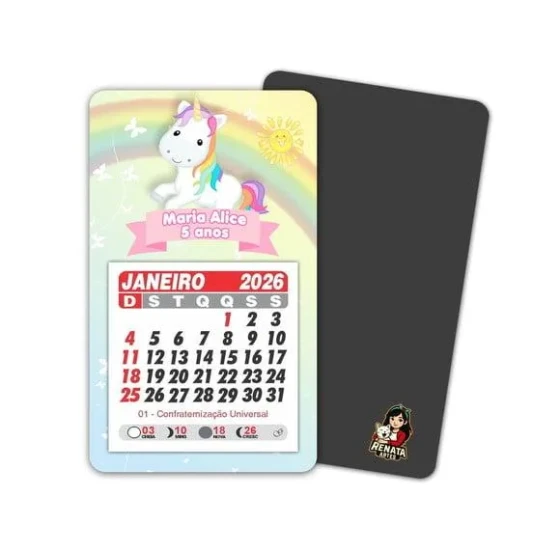 Imã de Geladeira com Calendário Unicórnio