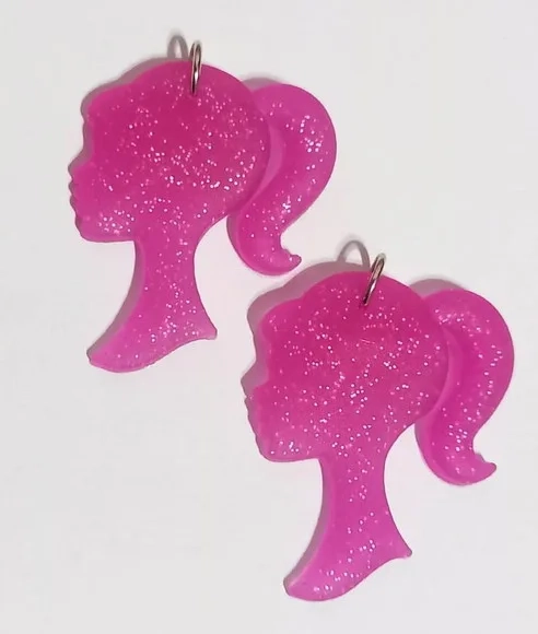 Pingentes Silhueta Barbie com Glitter Emborrachado - 6 Peças