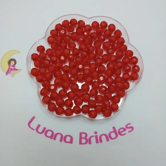 Bolinha Facetada com Miolo Vermelha 8mm Pct 100 Unidades