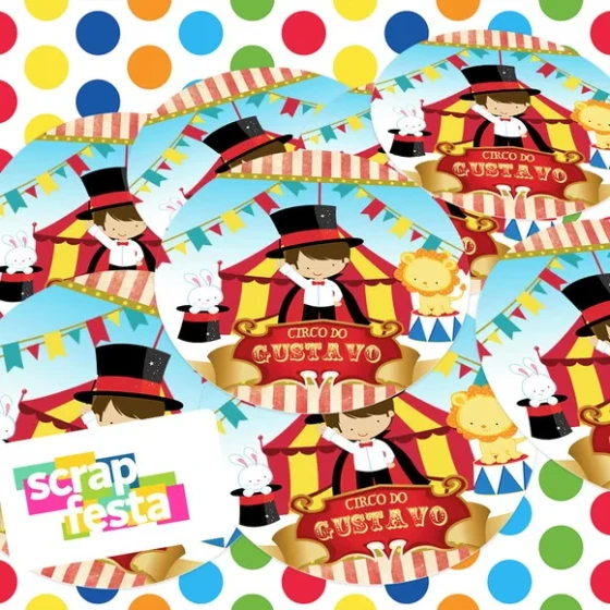 Adesivo 5 cm Redondo Personalizado Festa Circo