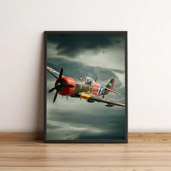 Quadro com avião militar voando entre as nuvens 2597