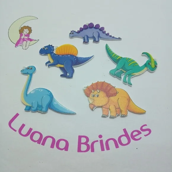 Pingente Dinossauro de Acrilico U.V. 5cm Pct 5 Unidades