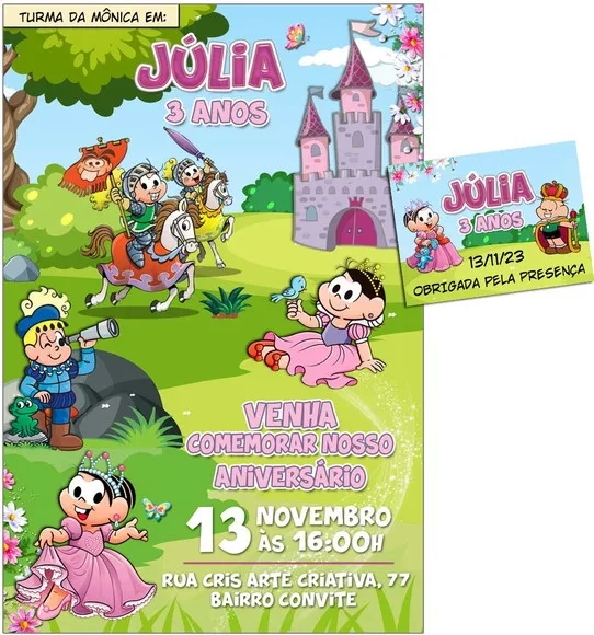 Convite Digital C/tag Turma da Mônica Princesa