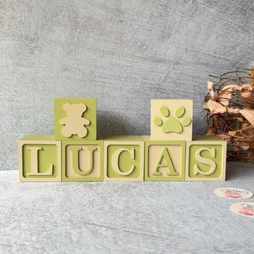 Ursinho + Cubos Ts 6x6cm- Decoração Bebê