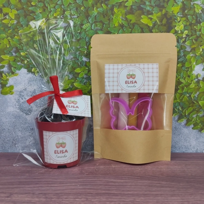 10 Uni. Kit Jardinagem + 10 Uni. Kit Massinha Zip Lock - Morango- Trabalhamos com varios temas.