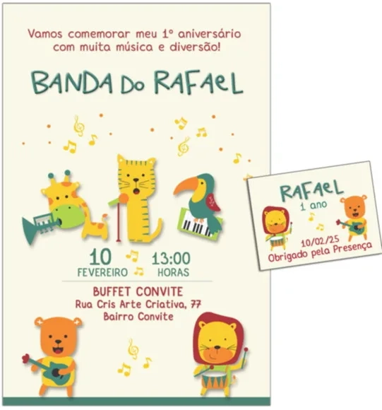 Convite Digital C/tag Aniversário Animais Música 7