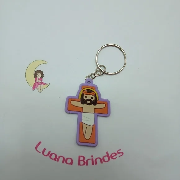 Chaveiro Crucifixo Lilás de Borracha 5cm Pct 3 Unidades