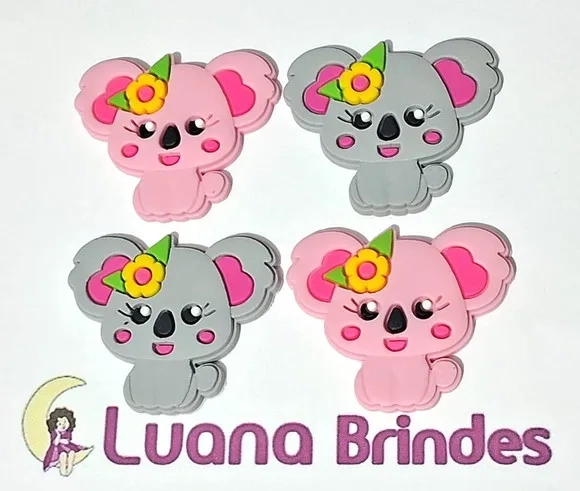 Aplique Coalas Rosa e Cinza Emborrachado Pacotes com 6 Peças