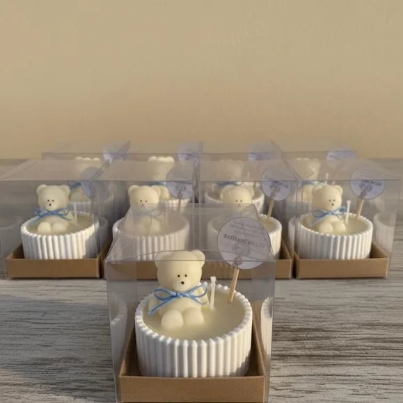 Vela Aromática de Gesso Decorada com Urso para Lembrancinhas
