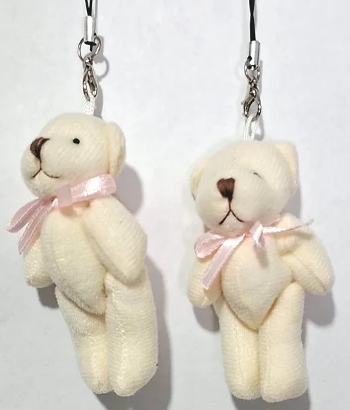 Chaveiro Ursinho de Pelúcia Creme 6,8cm x 4cm - 2 Unidades