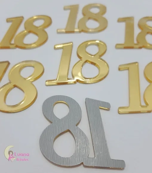 Aplique Número 18 Acrílico Espelhado Dourado Pct 10 Unidades