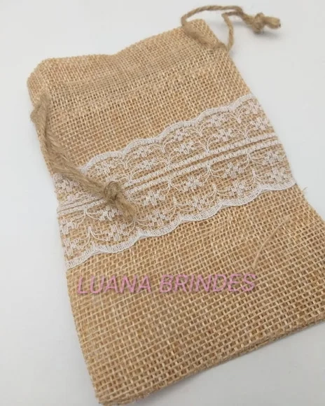 Saquinhos de Juta com Renda - 9x14cm - 5 unidades