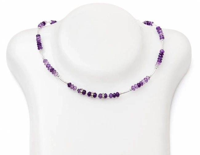 Choker Colar Ametista 3 mm Facetada Rondelle E Prata