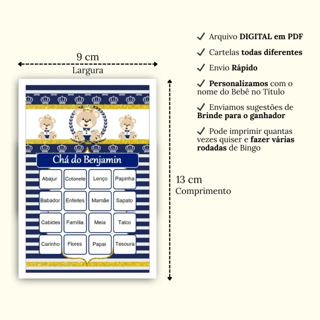 Bingo Chá de Bebê Menino Pdf Para Imprimir