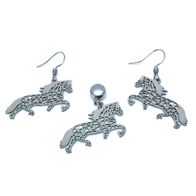 Conjunto Brincos E Pingente Country Cavalo Em Aço Inoxidável