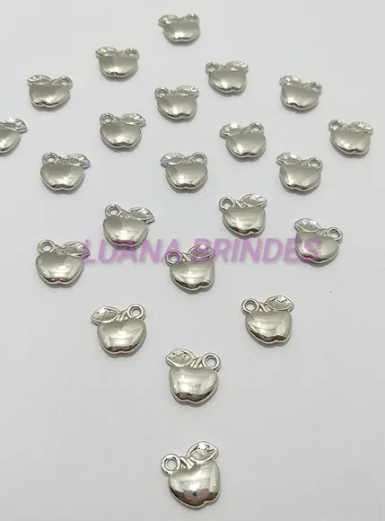 Pingente Mini Maçã de Metal Cor Prata - Pct C/12 Unid