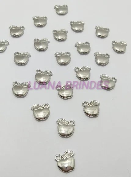Pingente Mini Maçã de Metal Cor Prata - Pct C/12 Unid