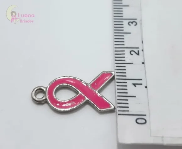 Pingente Outubro Rosa de Metal Prata - pct c/7 unid