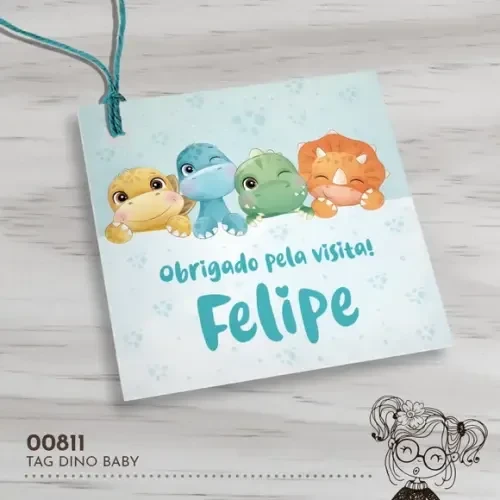 Tag Quadrada Dino Baby - 00811