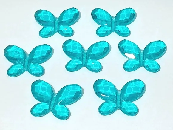Borboleta Facetada Azul Turquesa Furo Passante 4,3cm 10 Peça