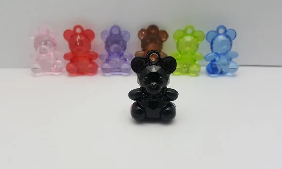 Ursinho Pingente Colorido de Acrílico 3,5cm Pct 7 Unidades
