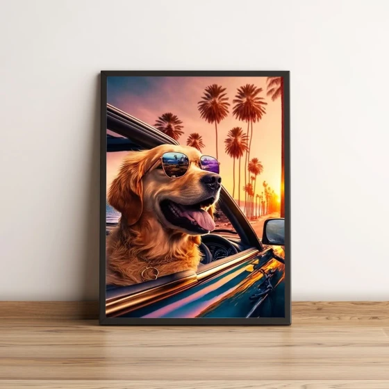 Quadro Cão De Óculos Escuro no Carro 160