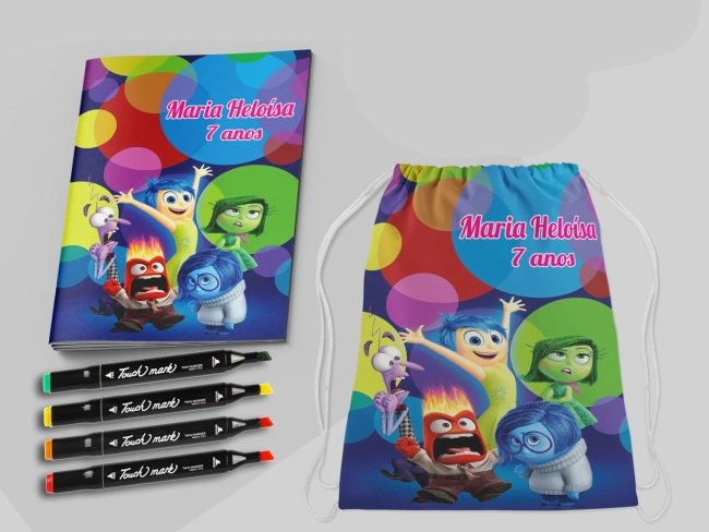 Kit Mochila e Revista de colorir para lembrancinhas Divertidamente