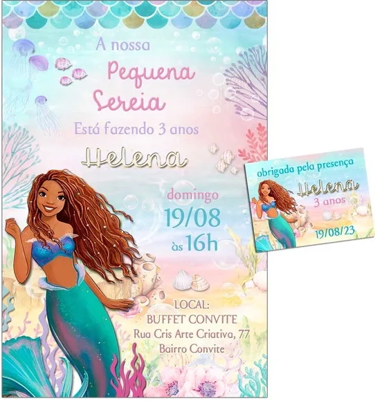Convite Digital C/tag Pequena Sereia Ariel Morena