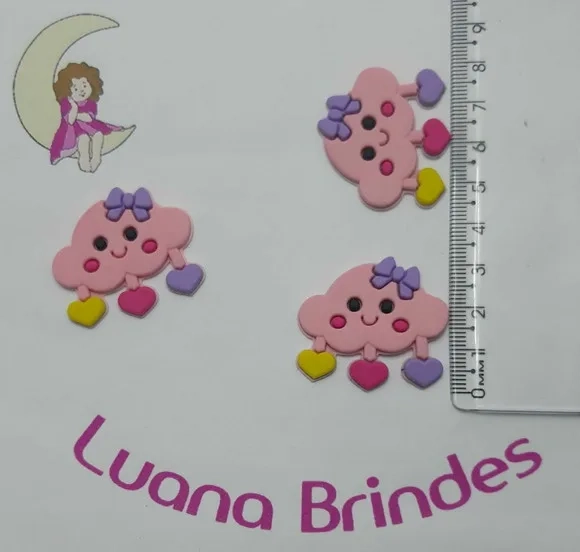 Apliques Nuvem Rosa de Borracha- Pct C/6 Unid